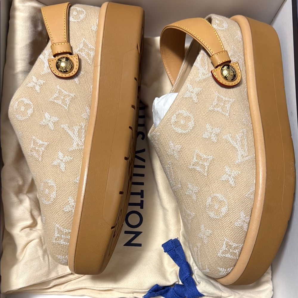 Louis Vuitton Tan Monogram Slip-Ons - Picture 3 of 8